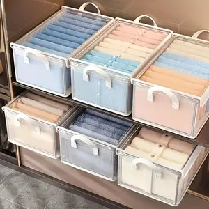 Large Transparent PVC Storage Box with Lid, Foldable Dustproof Clothing Organizer, Dorm Home Use Visible Storage Container