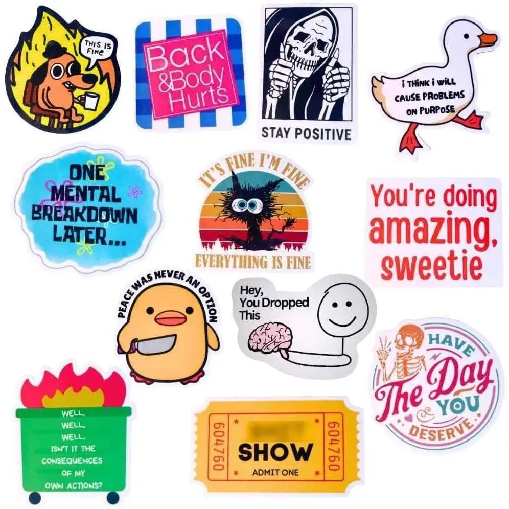 ZCA 12-Piece Irregular Magnetic Refrigerator Magnets - Strong Hold, Durable Home Supplies with Funny Memes, Cute Animals, Words for Home/Office Metal Surface Decor Gift Pack