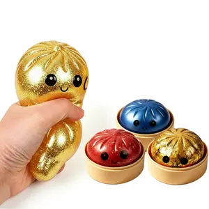 Upgraded Glitter Tangyuan & Dumpling Squishy Toy with Steamer, Soft Sensory Squishies, Cute Desk Decor for Stress Relief & Touch Training (Adults & Kids)