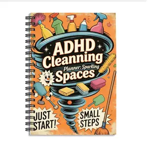 1pc ADHD Cleaning Planner Themed Notebook, Vibrant Style - for Housewives, with Patterns of Cleaning Sprites, Cleaning Tools, and Motivational Phrases. Plan Daily Cleaning. Cleaning Planner, Organization, Fresh Checklist Pages