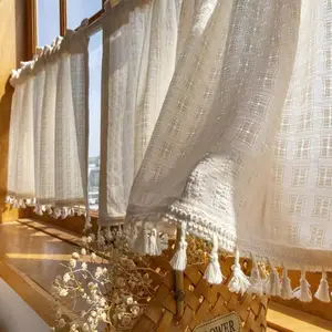 1Panel Modern Minimalist Imitation Linen Semi-Transparent Curtain Panel, Rod Pocket Hanging, Ideal for Cafe Balcony Kitchen Living Room Bedroom Window Decor