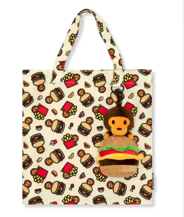 Bape Baby Milo Plush Doll Burger Tote Bag Ivory