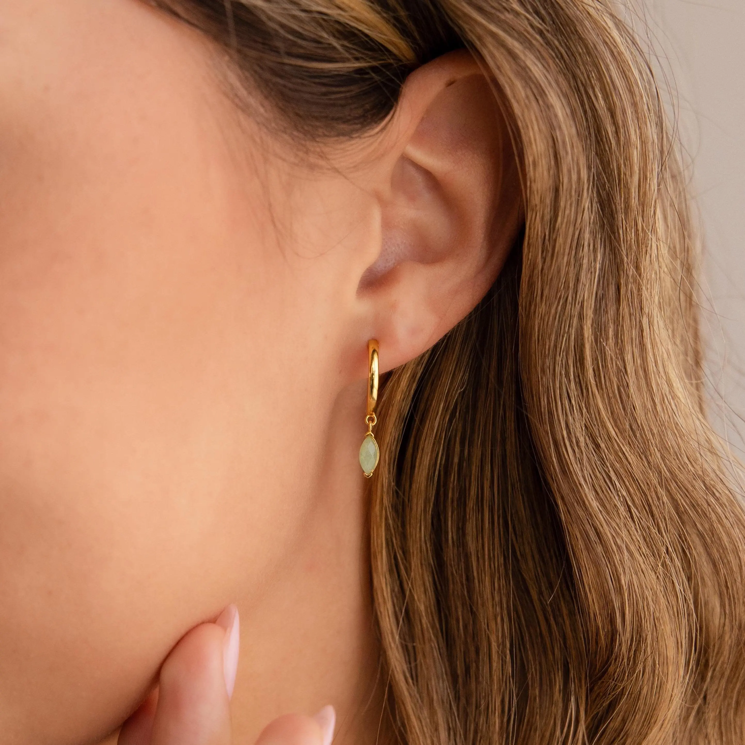 Jade Marquise Huggies by Caitlyn Minimalist - Dangling Green Petal Gemstone Earrings in Gold & Silver - Dainty Jade Jewelry - Best Friend Gift