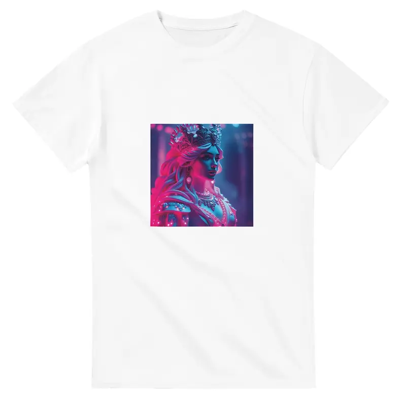 Gildan Futuristic Queen Heavyweight Unisex Crewneck T-shirt | Figure Characters Pattern Fitted Short Sleeve Casual Classic Cotton Jersey Top