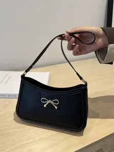 Women's PU Leather Shoulder Bag, Bow Knot Purse, Casual Handbag, Black Khaki Tote Bag