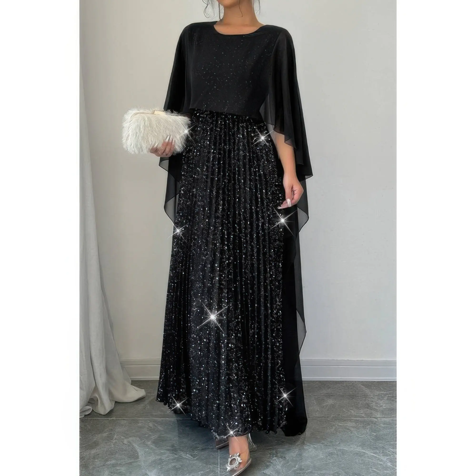 Solid Elegant Sequin Satin Knit Party Long Dress - TikTok Shop
