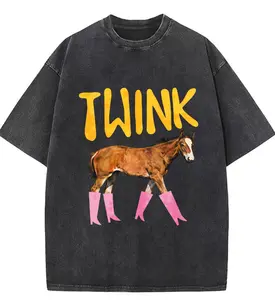 2D Flat Twink Horse With Pink Boots Printed On Dark Gray Oversized T-Shirt Acrylic Pendant Ornament For Home Decor And Fashion Statement Holiday Gift For Friends