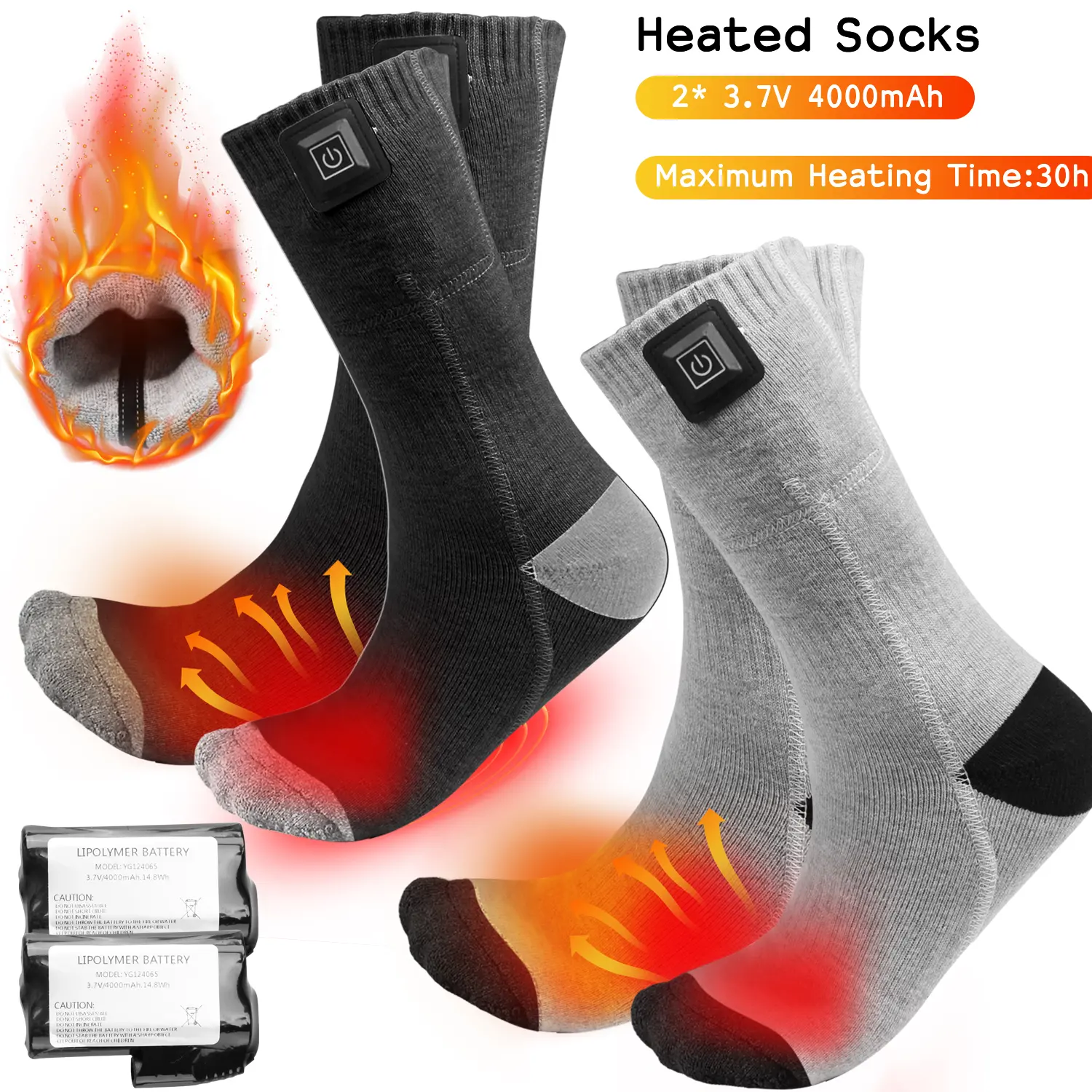 Rechargeable Heated Socks for Men Women, 4000mAh Battery-Powered, 3 Heating Levels,WashableThermal Socks for Hunting Skiing Fishing Hiking
