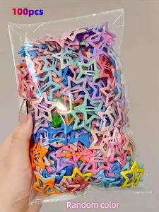 100pcs New Candy Color Star Shape Hair Clips, Sweet Cute Non-Damaging Hair Accessories, Stylish Girls' Hair Decorations for Daily Life
