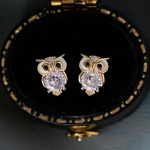 Hot-Selling Earrings Cute Zircon Owl Stud Earrings Small and Exquisite Animal Earrings for Women Holiday Gift Fashion Accessories