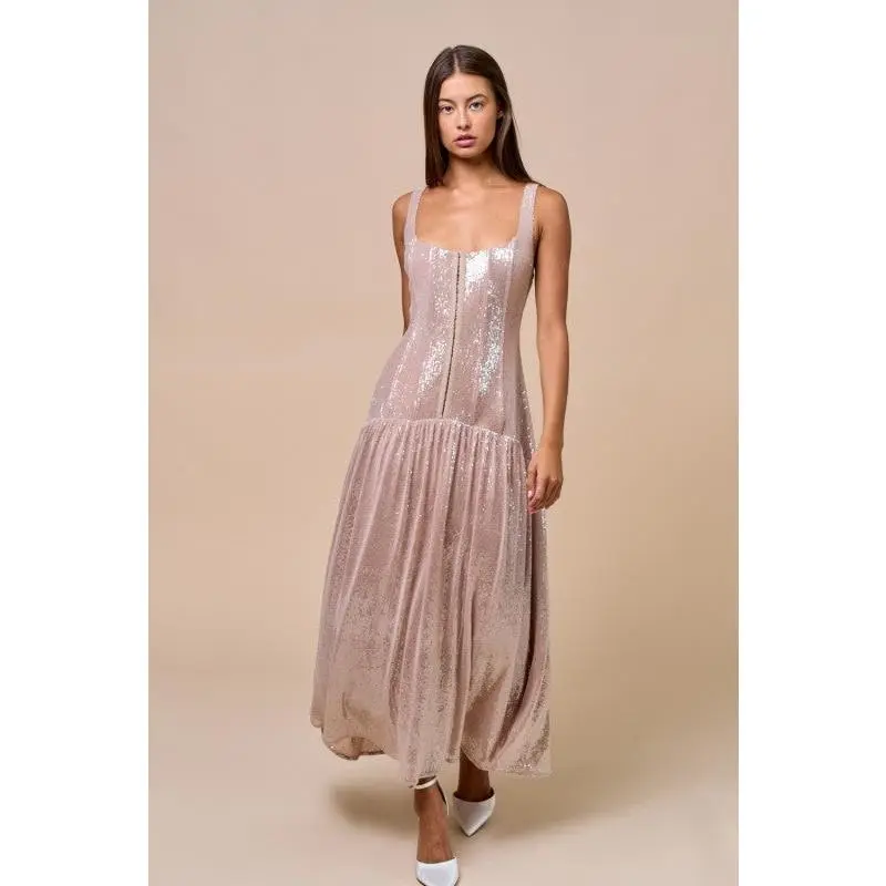 drop waist champagne dress Satin Bridesmaid Dress Prom Dress Champagne M Cameron Champagne by Grace Loves Lace