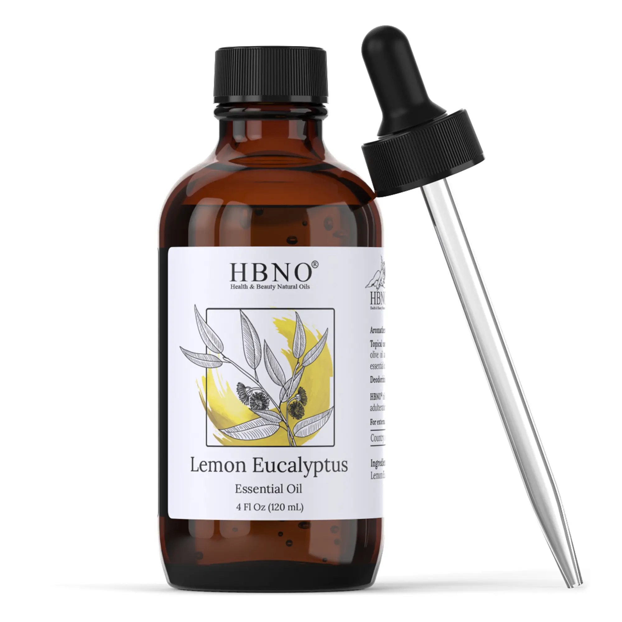 HBNO Lemon Eucalyptus Essential Oil 4 FL Oz 120 mL Citrusy Refreshing Aroma for Aromatherapy Skincare Home Care Botanical Eucalyptus Citriodora - Solution, Healthcare