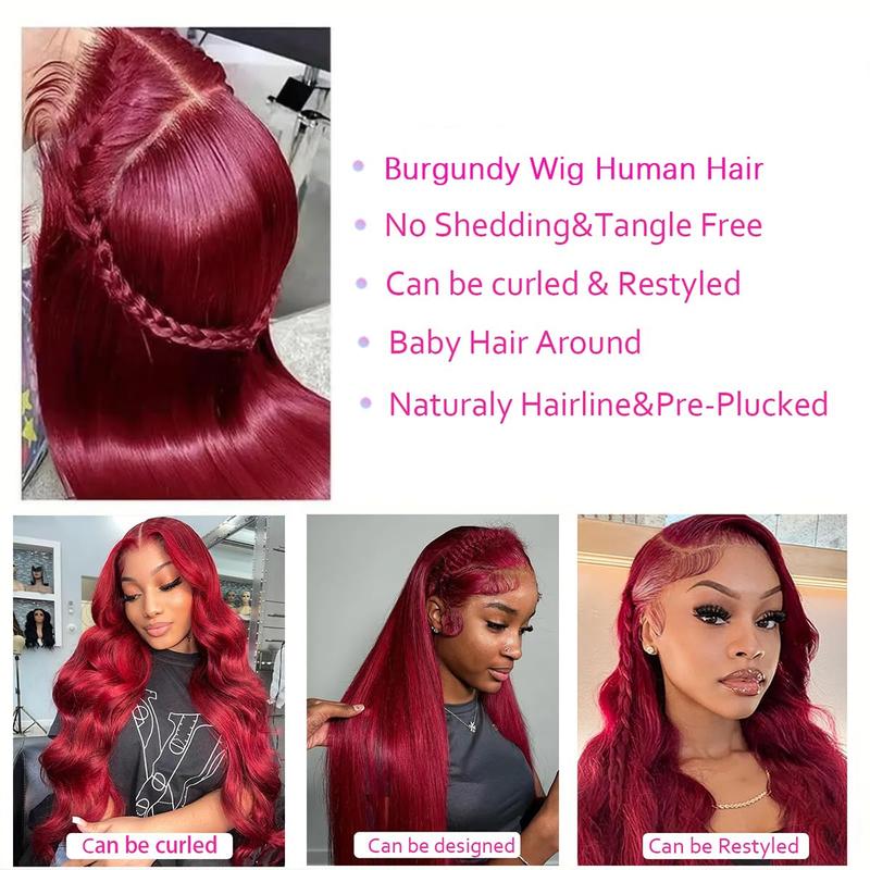 GK 32 Inch Burgundy Wig Human Hair Pre Plucked 13x6 HD Glueless Colored 99j Body Wave Lace Front Wigs 200 Density,100% Real Human Hair No Synthetic Blend No Tangle No Shedding Triple Lifespan