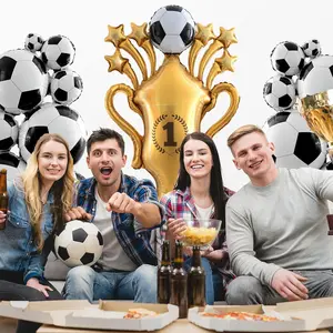 5FT Giant Self Standing Soccer Balloons Set (3PCS), Football Balloons with Trophy & Green Field Base, Perfect for Soccer Birthday Party Decorations for Kids summervibes