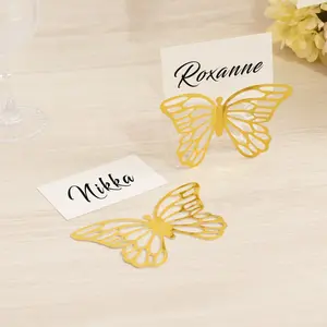 25-Pack Paper Butterfly Place Card Holders 3"x5" Gold with White Printable Cards - 3D Free Standing Table Number Stands