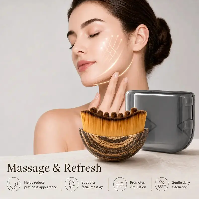 NEW Compact Lymphatic Drainage Face Brush - 7.5x8cm Jawline & Chin Sculpting Dry Brushing Massager with Smooth Bristles, Ergonomic Design for Precise Contour Fit, Reduces Puffiness & Facial Fatigue