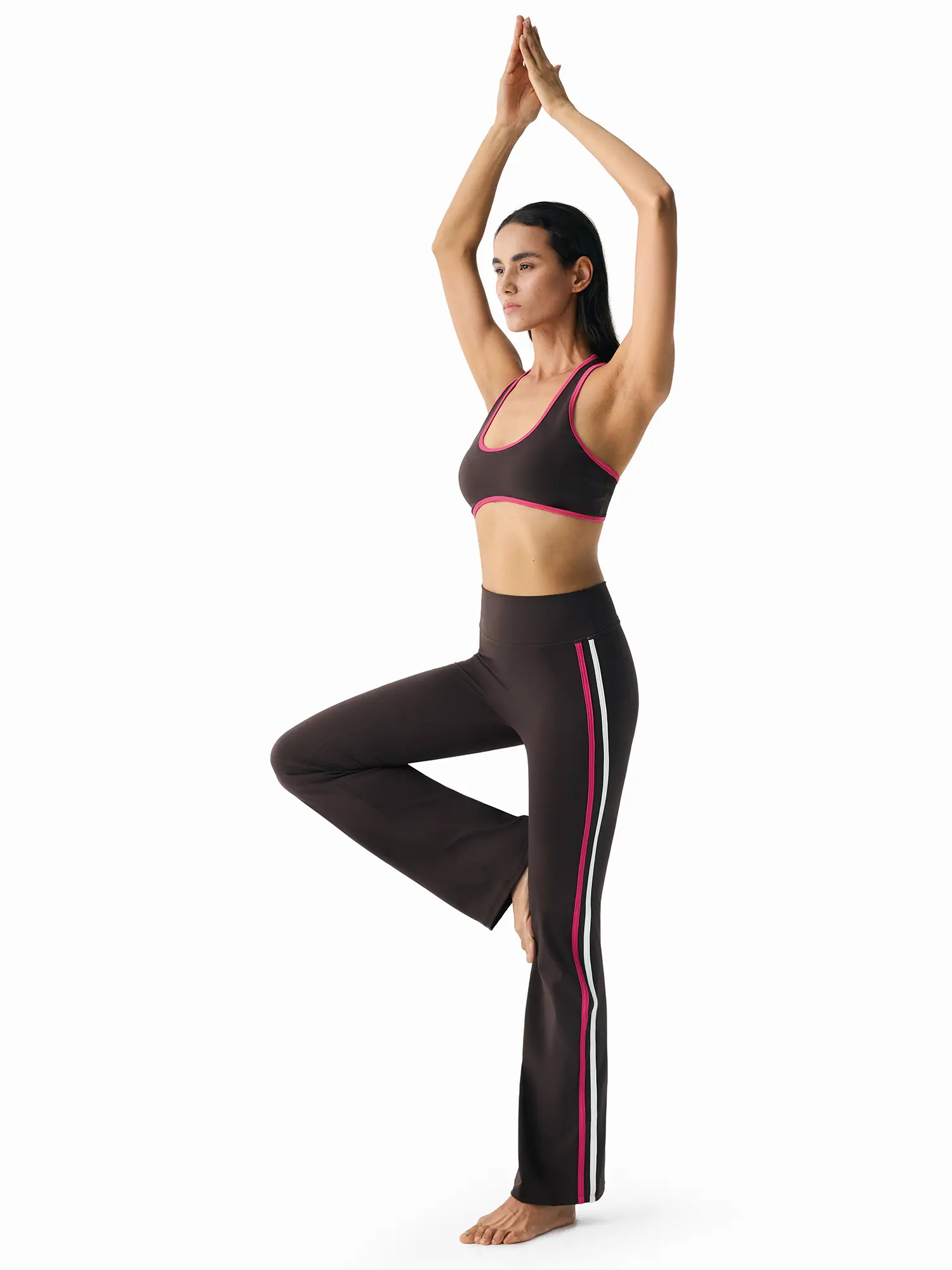 FDR X AOSSIO Women's Quick-Dry Contrast Trim Sports Bra Racerback Curved Cutout Hem Padded Yoga Crop Top Activewear
