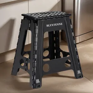 BLYXTENNE 18" Folding Step Stool for Adults Holds Up to 400 lbs,Non-Slip Folding Stools with Portable Handle, Compact Plastic Foldable Step Stool for Bathroom,Bedroom, Kitchen,Black，Christmas Gift