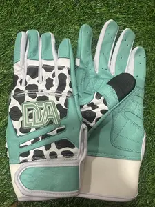 Mint Cow Print Short Cuff Batting Gloves