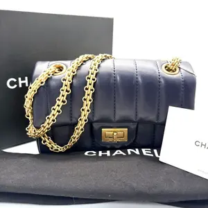 Pre-owned CHANEL 2.55 Reissue Mini Flap Aged Lambskin Blue Gold Hardware