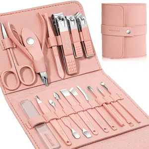 Set Professional Nail Clippers Pedicure Kit, 16 pcs Stainless Steel Nail Care Tools Grooming Kit with Luxurious Travel Leather Case for Thick Nails Men Women Gift