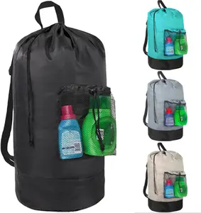 Laundry Bag Backpack with Shoulder Straps and Mesh Pocket Laundry Backpack Large Portable Laundry Hamper for College Laundromat Apartment with Drawstring Closure, Adjustable Back Straps (Black)