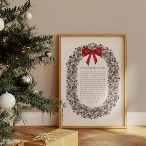 The Christmas Story Nativity Wall Art | Christian Scripture Print | Vintage Bible Verse Artwork | Modern Holiday Decor | Luke 2 Jesus Art