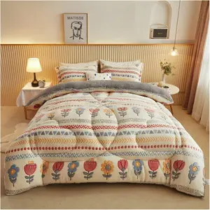 TORAX Snow Flannel Comforter Warm Microfiber Filling Machine Washable Ultra Soft Double Sided with Floral Pattern No Duvet Cover Needed
