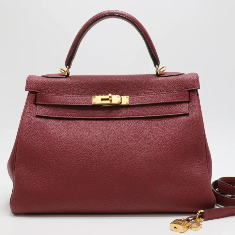 Pre-owned Hermes Leather Top Handle Bag Kelly 32 Togo Gold Hardware K1 Rouge Grenat (Total Price 15999)