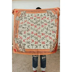 Beige Cow Skull Western Brand Printed Wild Rag