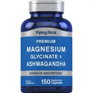 Piping Rock Magnesium Glycinate and Ashwagandha | 150 capsules | Premium Complex Formula | Vegetarian Supplement | Non-GMO, Gluten Free