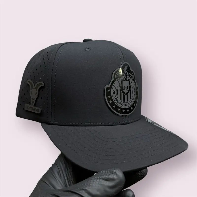 Chivas Polyester Sleek Black Snapback Baseball Cap for Men, Universal Under Visor, Black Gloss Logo, Adjustable Cooling Casual Summer Hat with Patchwork, Bold Look, Clothes Accessory, Mens Hats