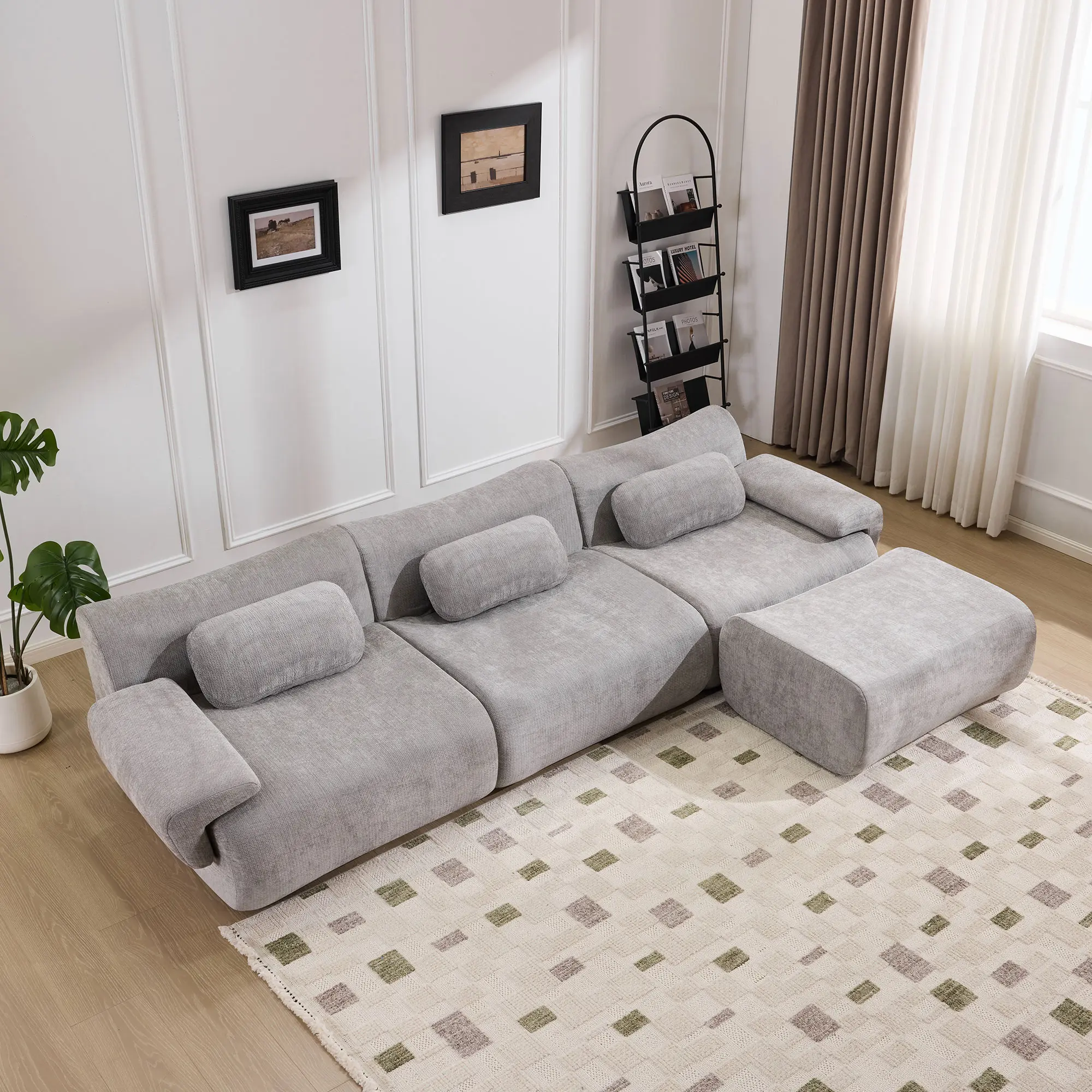 【Sub 2 packages】Niccae Modular Combination, Bamboo Joint Shape, Armchair, Extra-Large Compression & 3+1 Seater Chenille Deep-Seat (with 3 Pillows) All Fit Living Room/Bedroom