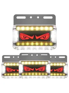 4x4.84in Devil's Eye LED Clearance Lights, Dual Color Red+Amber Front/Rear Side Marker Indicators for Trucks, Cars, Trailers - 12V