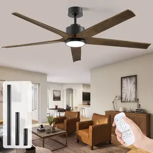 60/72-inch Ceiling Fan with Light & Remote 5 Wood Blades Modern High CFM Farmhouse 6 Speed Dimmable LED DC Fan Rustic Walnut Finish for Bedroom Living Room Porch Patios
