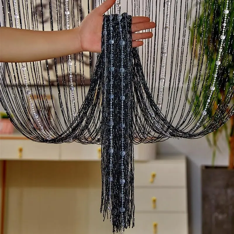 Crystal Bead Curtain with Dense Rope and Elegant Fringe, Room Divider for Bedroom and Living Room, Hotel Entrance Decorative Door Curtain, Fringe Decoration, Beaded Curtain, Interior Decoration Accessories