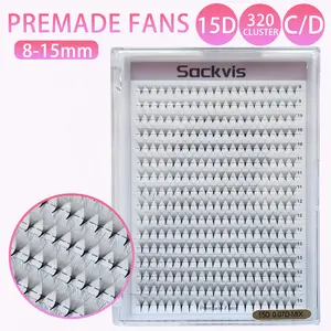Sackvis 320 Fans Premade Fans Eyelash Extensions 15D 0.07 Thickness C/D Curl Middle Stem Premade Fans Volume Lash Extensions