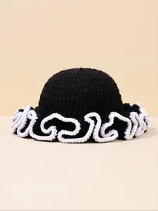 Vintage Folded Handmade Crochet Bucket Hat, Unique Edging, Fitted Look, Ultra Soft Warm Yarn, Winter Cold Wind Resistance, Streetwear Headwear, Outdoor Exploration, Handcrafted Cap