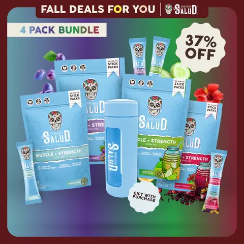 Salud 2-in-1 [Muscle + Strength - All-in-One] Daily Performance Drink Mix, Post Workout Recovery, Strength, Power, Endurance & Cognitive Support, 5g Creatine Monohydrate + 50mg Senactiv, 0g Sugar, Sports Nutrition, GWP (4-Pack, 60 Servings)
