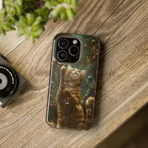 For IPhone 17 Case, Orange Cat with Flute Design, Cat Lover Music Musician Theme, Protective Cover for IPhone 16 15 14 13 12 11 Pro Max Plus