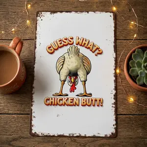 8"×12" Rectangular Funny "What's That? Chicken Butt!" Aluminum Sign, Rustic Tin Wall Decor, Vintage Farm Decor, Gag Gift for Home,summervibes