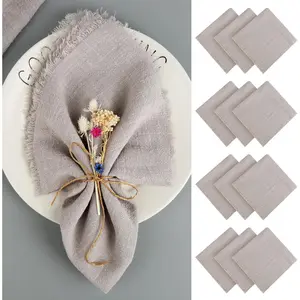 12 Pack Fabric Napkins 42 x 42 cm Cotton Linen Napkins with Fringes, Rustic Dinner Napkins Fabric, Washable Fringe Napkins for Wedding, Birthday and Table Decoration