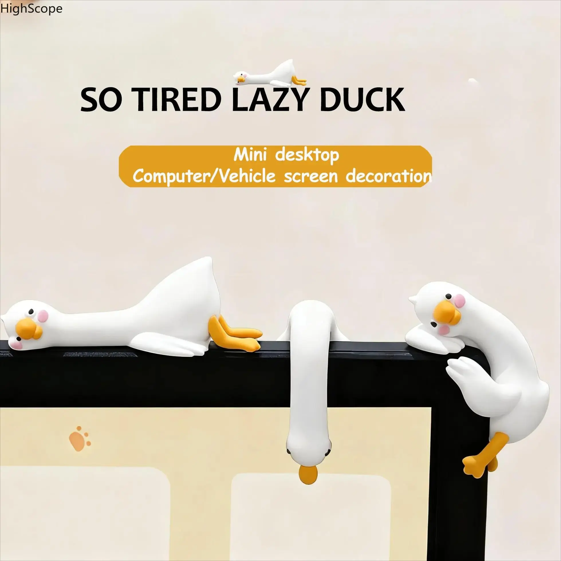 Cartoon Lazy Duck & Goose 3pcs/Set Mini Desk Ornaments, Cute Decorative Office Fashion Accessory Set, Plastic, Desk Decor, Computer Screen, Office Users