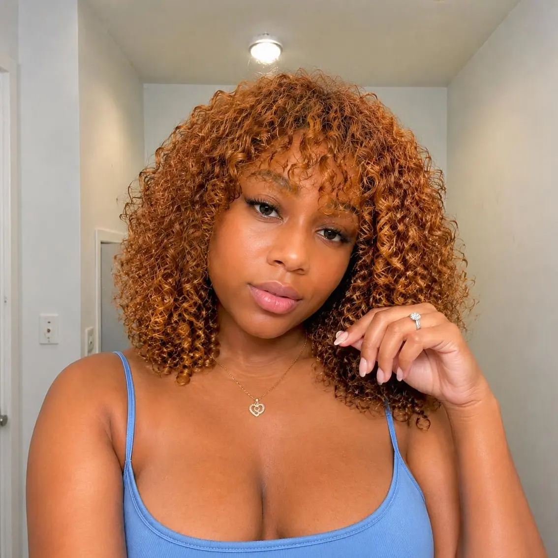 IFLY Water Wave Wigs With Bangs Wear And Go 12 Inch Short Curly Human Hair Wig 200% Density Thick Full Machine Jerry Curly Wig With Bangs Glueless Wig For Women