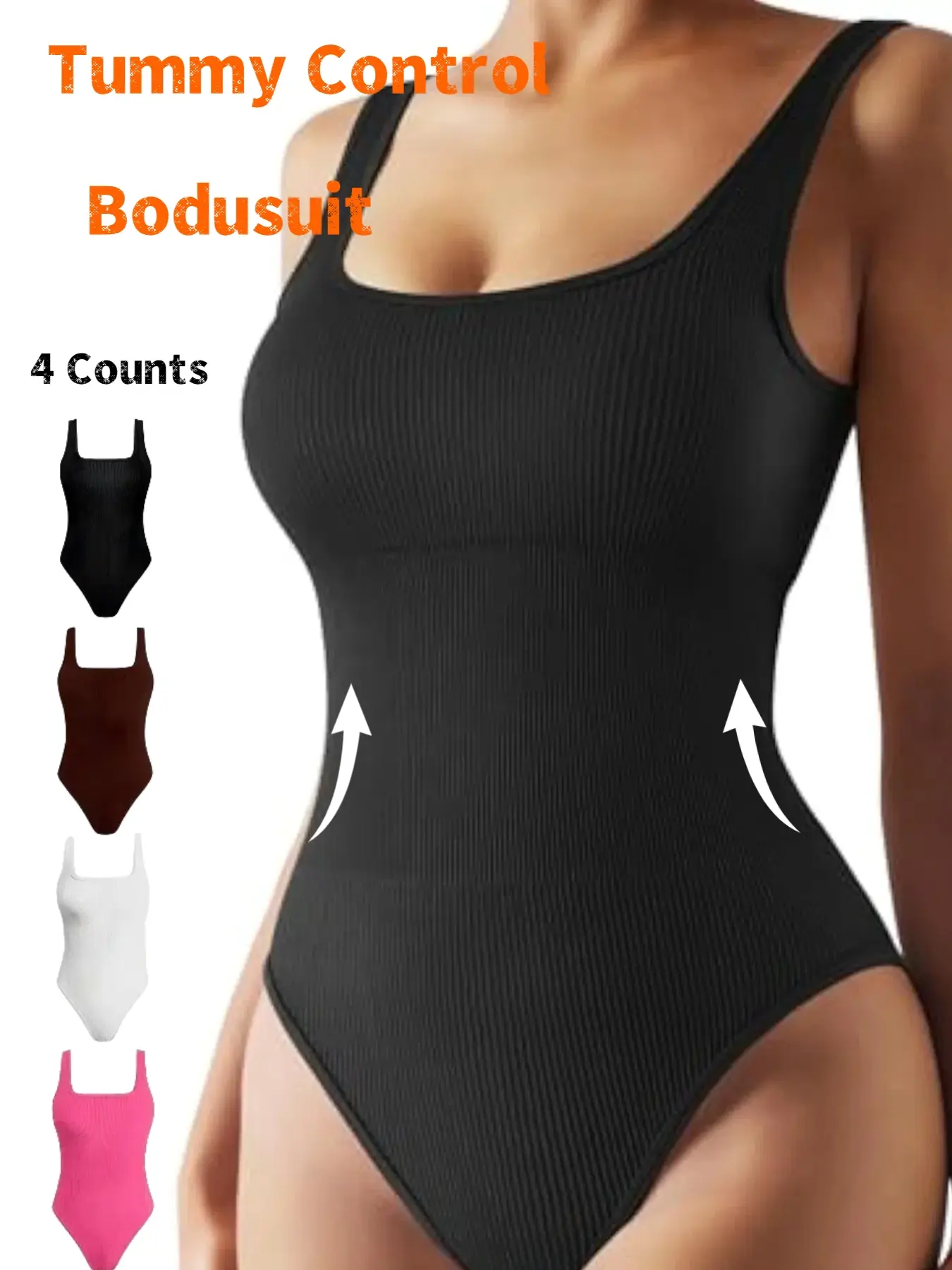 Women's Solid Color Ribbed Compression Shapewear Bodysuit, Casual Chic Comfortable Tummy Control Sleeveless Crop Shaper, Ladies Shapewear for All Seasonsr Underwear