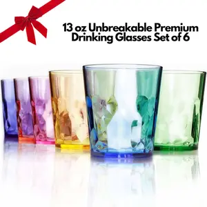 Set of 6 Unbreakable Wiggly Cup Premium Plastic Drinking Glasses, 13 oz Reusable, Stackable Design Drinkware Tumblers for Kids and Adults Gift Idea