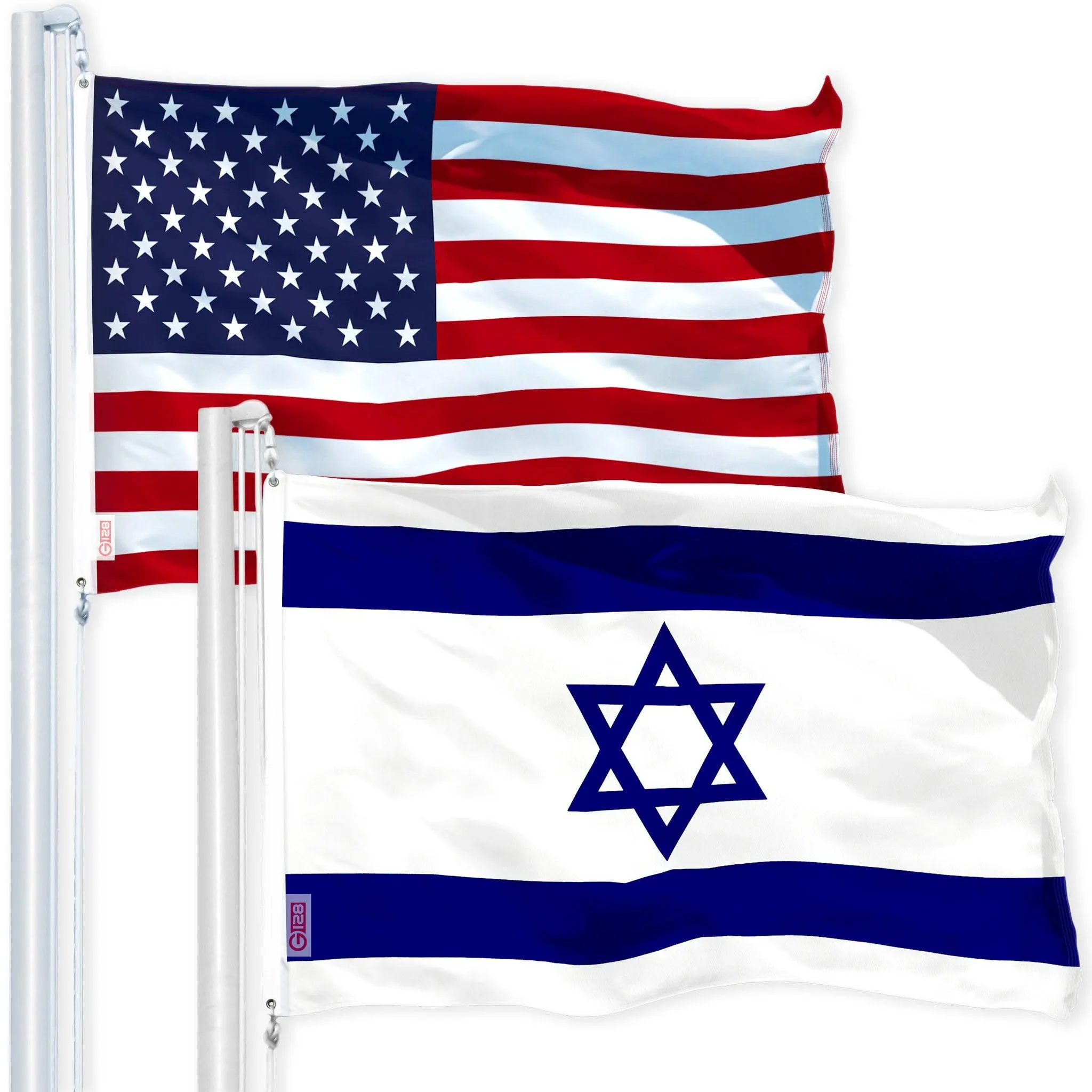 G128 Combo Pack: USA  3x5 Ft 150D Printed Stars & Israel (Israeli) Flag 3x5 Ft 150D Printed