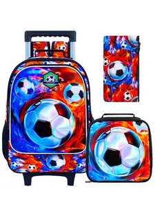 Rolling Backpack Set, 3-Piece Football Cart Bags with Wheels, Durable Design, Suitable for Sports and Travel, Convenient Transport Solution