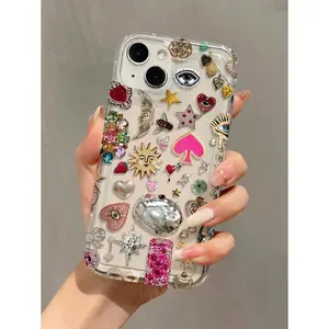 1pc Vintage Rhinestone Durable TPU Anti-Drop Mobile Phone Case, Compatible With IPhone 15 Pro Max cases 16 14 Plus Pro Max 13 12 11 X/XS XSMax and Samsung 22/23/24/25