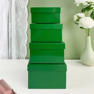 4pcs  Dark Green Square Gift Box with Lid, Cardboard Jewelry Packaging for Rings & Earrings, Birthday，Christmas，Wedding，Valentine's Day，Mother's Day，Graduation Gift Wrapping